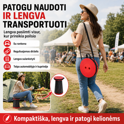 Sulankstoma reguliuojamo aukščio kėdutė – patogi sėdėjimo vieta bet kur