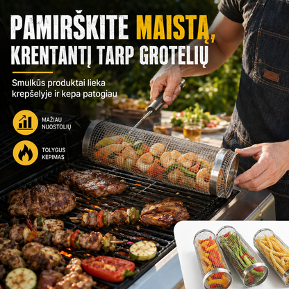 Nerūdijančio plieno grilio krepšelis – patogiam kepimui be maisto kritimo per groteles