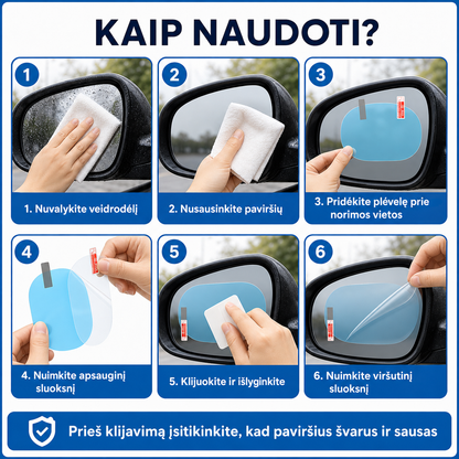 Automobilio veidrodėlių plėvelės nuo rasojimo 2 vnt. – aiškesnis vaizdas lyjant