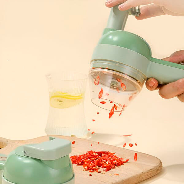 Elektrinis daržovių pjaustytuvas 4 viename – greitas pjaustymas ir smulkinimas be pastangų