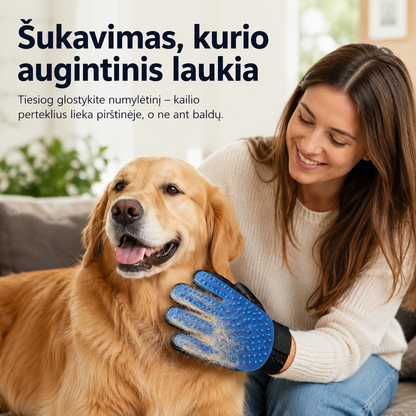 Augintinių kailio šukavimo pirštinė (universalus dydis, tinka šunims ir katėms)