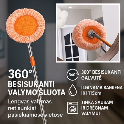 360° besisukanti valymo šluota su teleskopine rankena – pasiek net sunkiausiai prieinamas vietas be pastangų