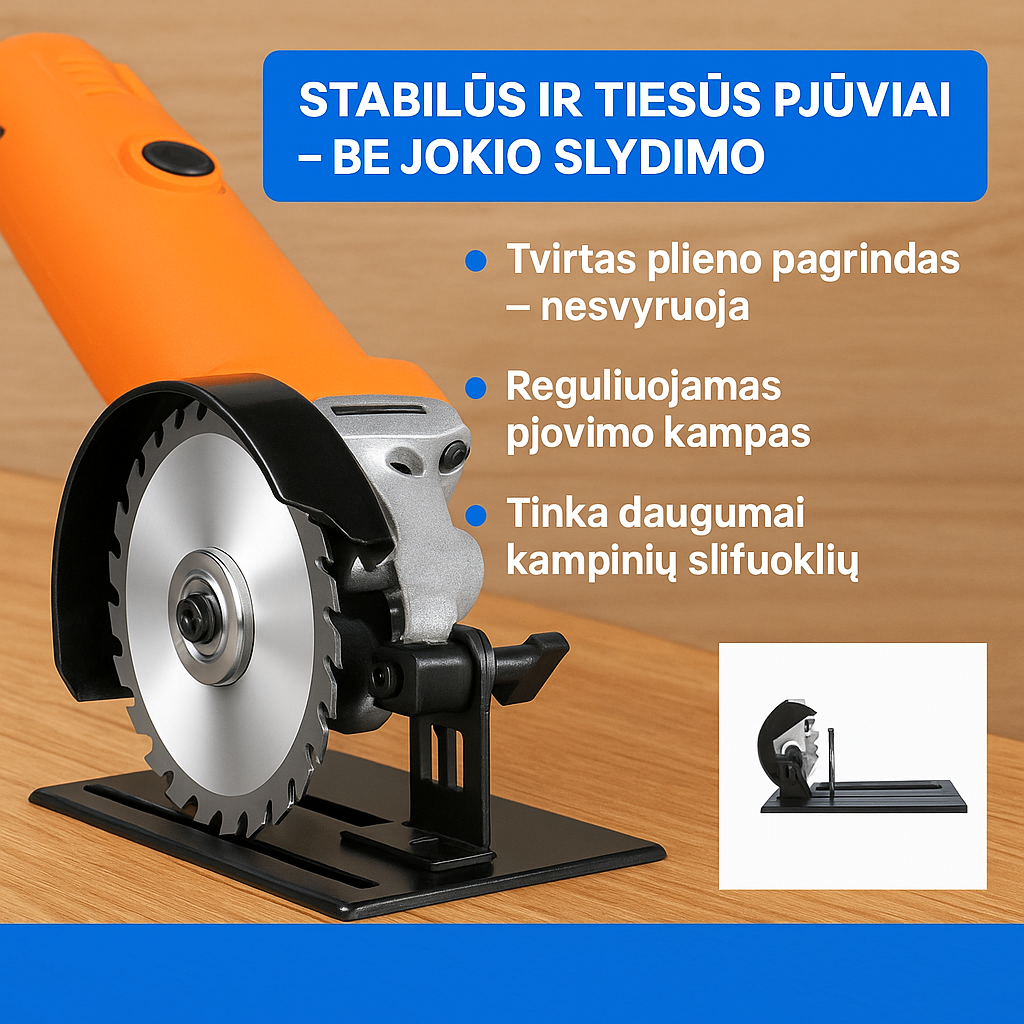 Reguliuojamas kampinio šlifuoklio laikiklis – tiesiems pjūviams be jokio nukrypimo