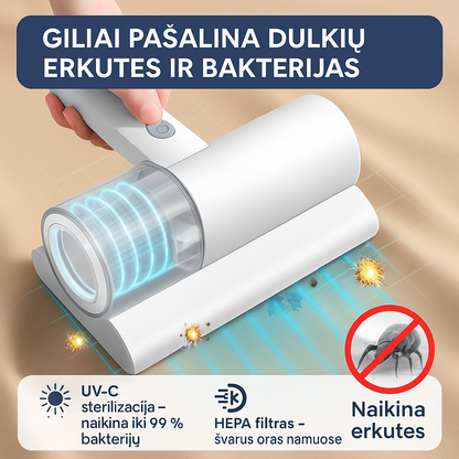 Įkraunamas ir belaidis dulkių siurblys su UV sterilizacija – giliai valo, naikina bakterijas ir dulkių erkutes