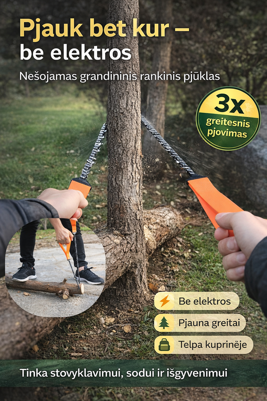 Nešiojamas grandininis rankinis pjūklas su rankenomis – greitas ir patikimas pjovimas bet kur