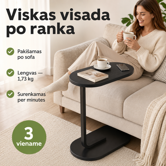 Nešiojamas šoninis staliukas (tinka sofai ir miegamajam, surenkamas per 5 minutes)
