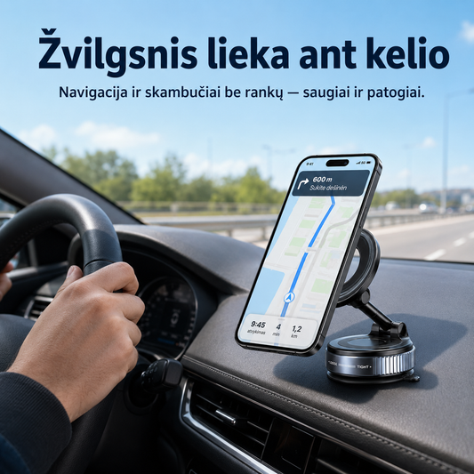 Magnetinis telefono laikiklis automobiliui (tvirtas magnetas, 360° sukimas)
