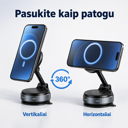 Magnetinis telefono laikiklis automobiliui (tvirtas magnetas, 360° sukimas) – nuotrauka 4