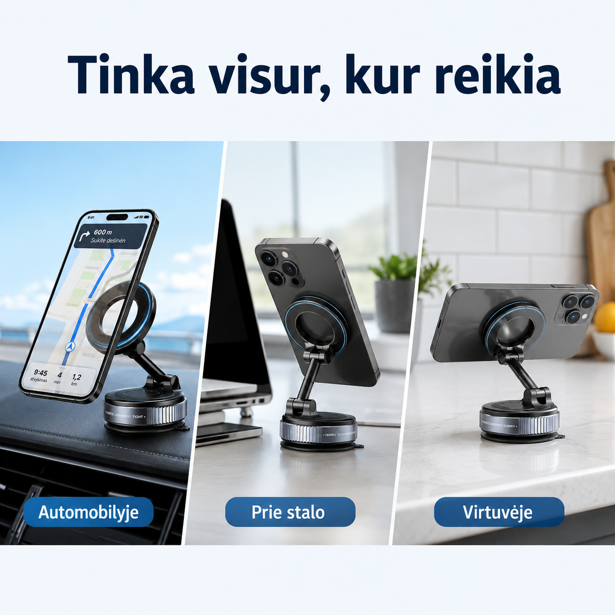 Magnetinis telefono laikiklis automobiliui (tvirtas magnetas, 360° sukimas) – nuotrauka 5