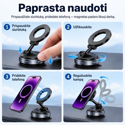 Magnetinis telefono laikiklis automobiliui (tvirtas magnetas, 360° sukimas) – nuotrauka 6