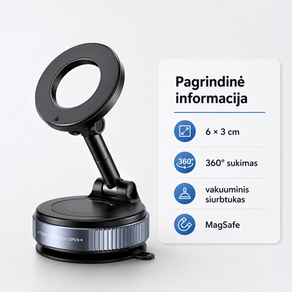 Magnetinis telefono laikiklis automobiliui (tvirtas magnetas, 360° sukimas) – nuotrauka 7