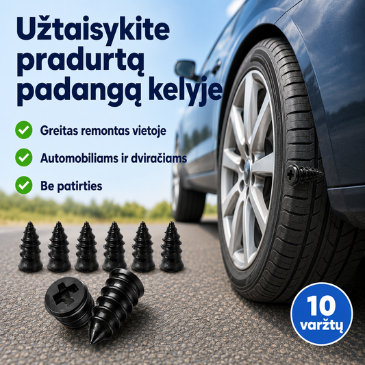Padangų remonto rinkinys (užtaiso pradūrimus, tinka automobiliams ir dviračiams