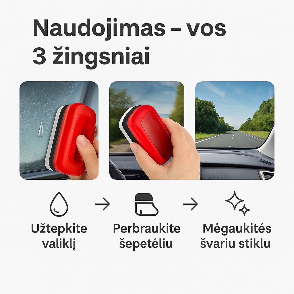 Automobilių stiklų valiklis su šepetėliu – aiškus matomumas ir saugesnis vairavimas