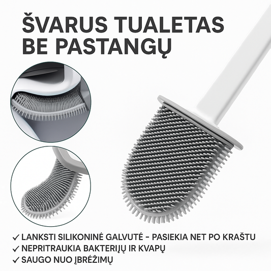 Silikoninis tualeto šepetys sunkiai prieinamoms vietoms su laikikliu