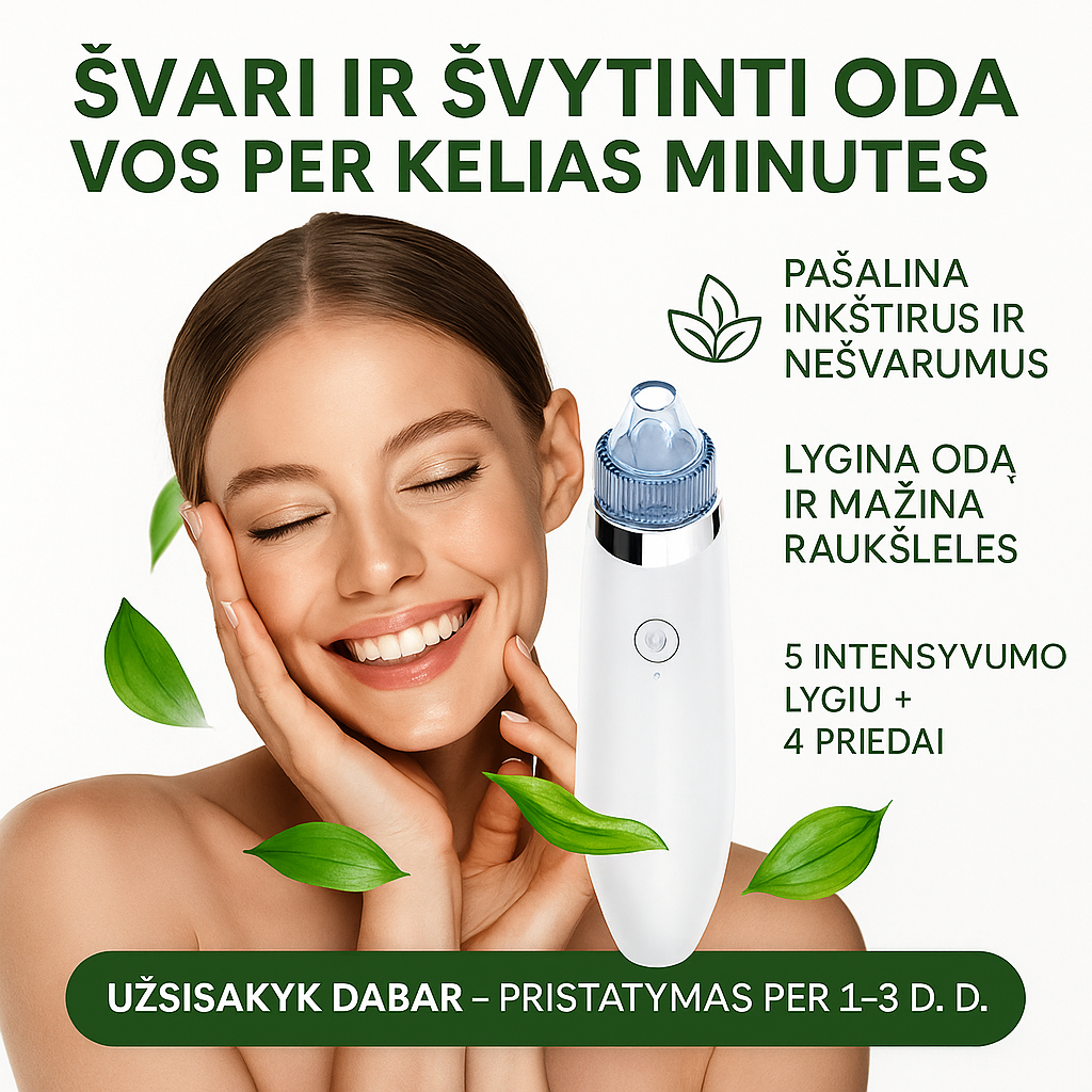 Porų valymo ir mikrodermabrazijos prietaisas „2-viename“ – švari ir švytinti oda be pastangų