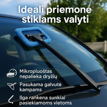Automobilio langų valymo šluostė su ilga rankena – greitam ir patogiam valymui be dryžių