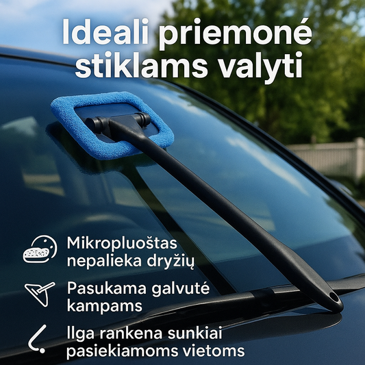 Automobilio langų valymo šluostė su ilga rankena – greitam ir patogiam valymui be dryžių