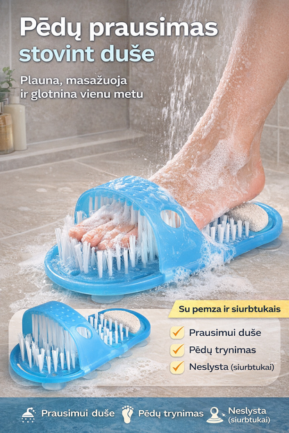 Dušo pėdų šepetys su pemza ir siurbtukais – švarios ir glotnios pėdos be lankstymosi