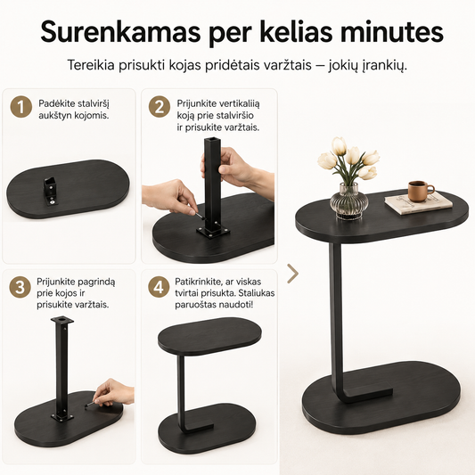 Nešiojamas šoninis staliukas (tinka sofai ir miegamajam, surenkamas per 5 minutes)