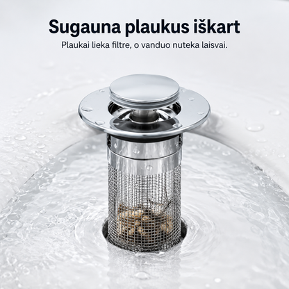 Kriauklės nuotekų filtras nuo užsikimšimo (tinka visoms kriauklių, su iššokančiu kamščiu) – nuotrauka 3