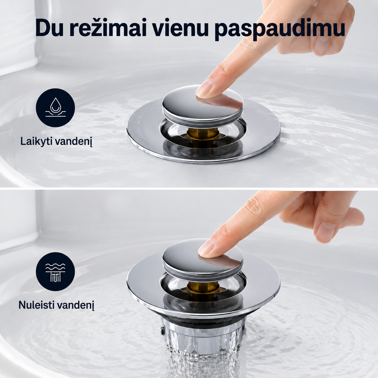 Kriauklės nuotekų filtras nuo užsikimšimo (tinka visoms kriauklių, su iššokančiu kamščiu) – nuotrauka 4