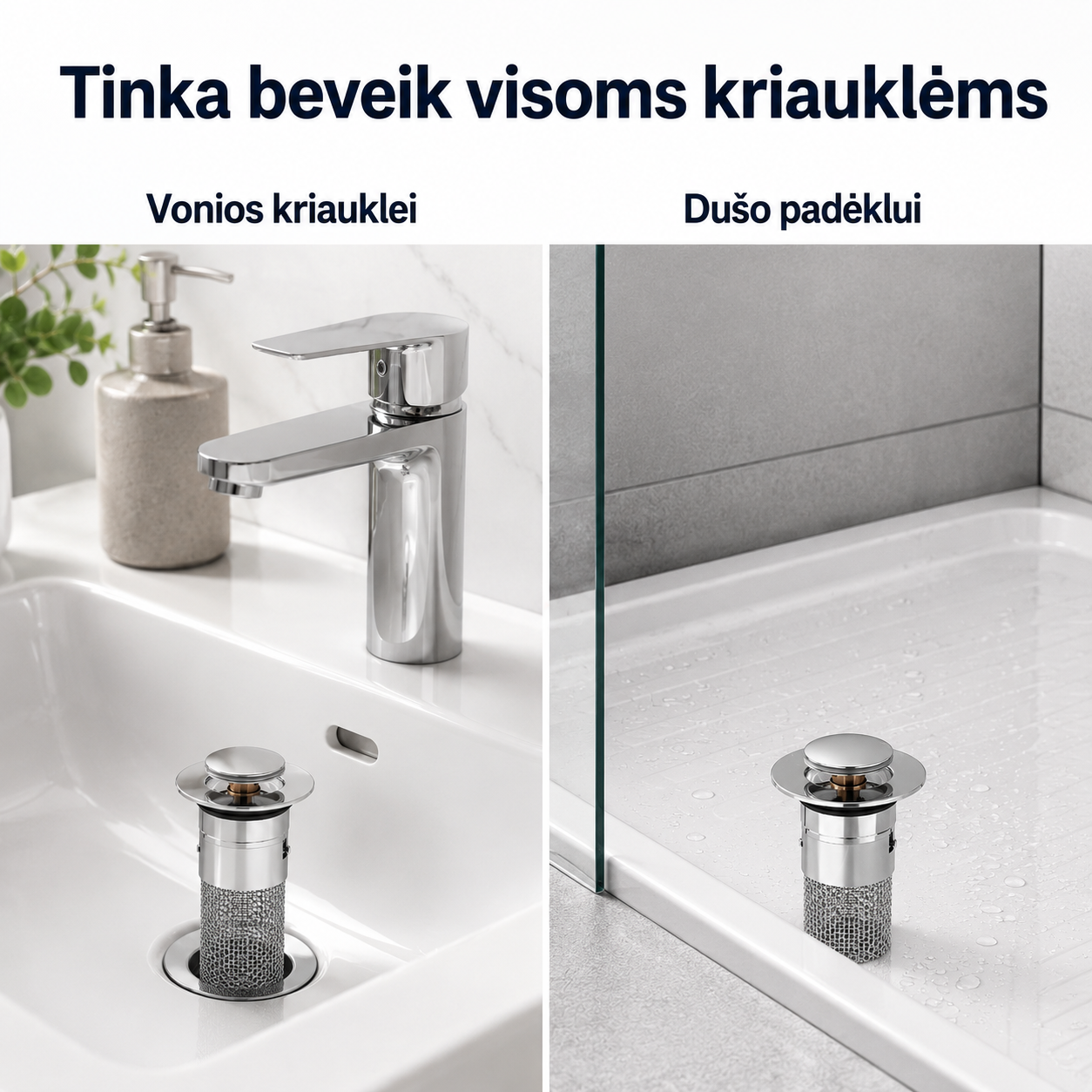 Kriauklės nuotekų filtras nuo užsikimšimo (tinka visoms kriauklių, su iššokančiu kamščiu) – nuotrauka 5