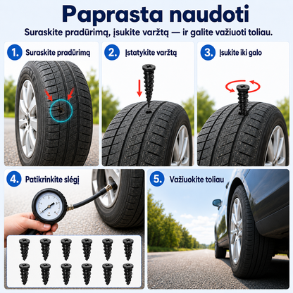 Padangų remonto rinkinys (užtaiso pradūrimus, tinka automobiliams ir dviračiams – nuotrauka 7