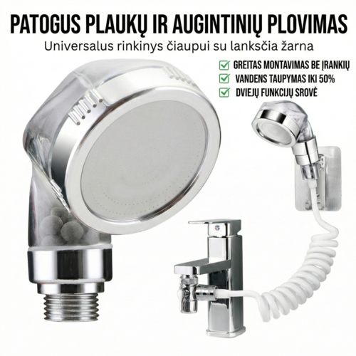 Universalus maišytuvo antgalis su lanksčia žarna – patogus plaukų ir augintinių plovimas be taškymosi