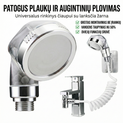 Universalus maišytuvo antgalis su lanksčia žarna – patogus plaukų ir augintinių plovimas be taškymosi
