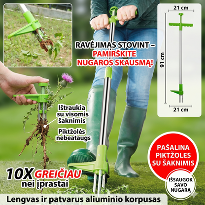 Piktžolių šalinimo įrankis su ilga rankena – greitas ravėjimas be lenkimosi ir chemikalų
