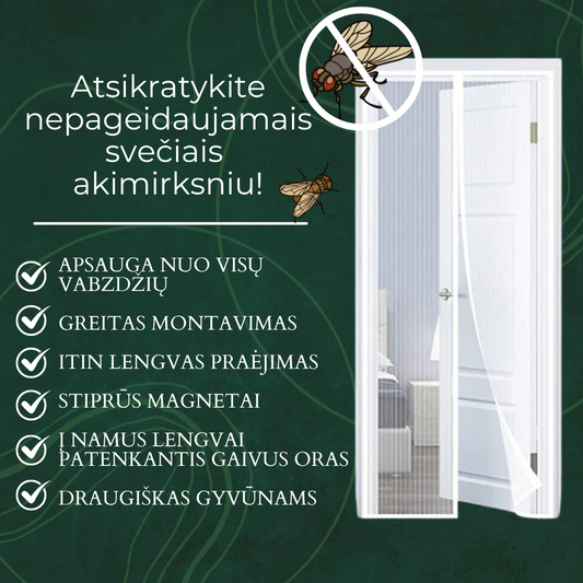 Magnetinis Durų Tinklelis tinkantis visoms durims (Juodas)
