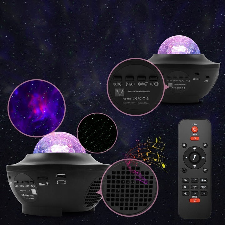 LED žvaigždžių projektorius su muzika ir nuotolinio valdymo pultu – magiškas dangus jūsų kambaryje