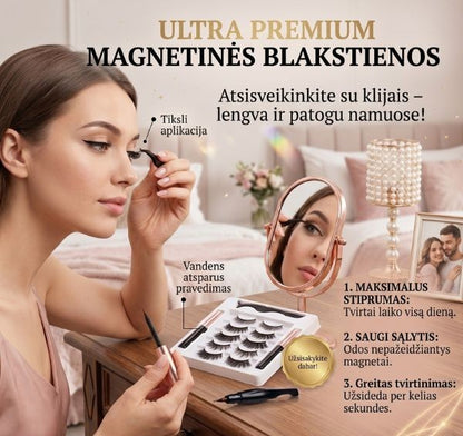Magnetinės blakstienos iš arti su 5 magnetų sistema