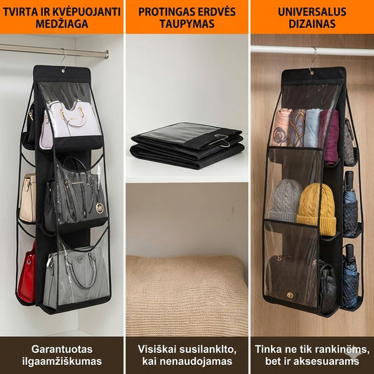 Pakabinamas rankinių organizatorius (6 skyriai)