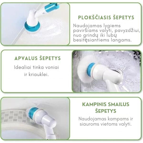 Elektrinis besisukantis valymo šepetys – gilesnis švaros rezultatas be vargo