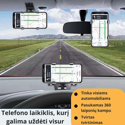 Tinkantis visur telefono laikiklis patogiam ir saugiam vairavimui