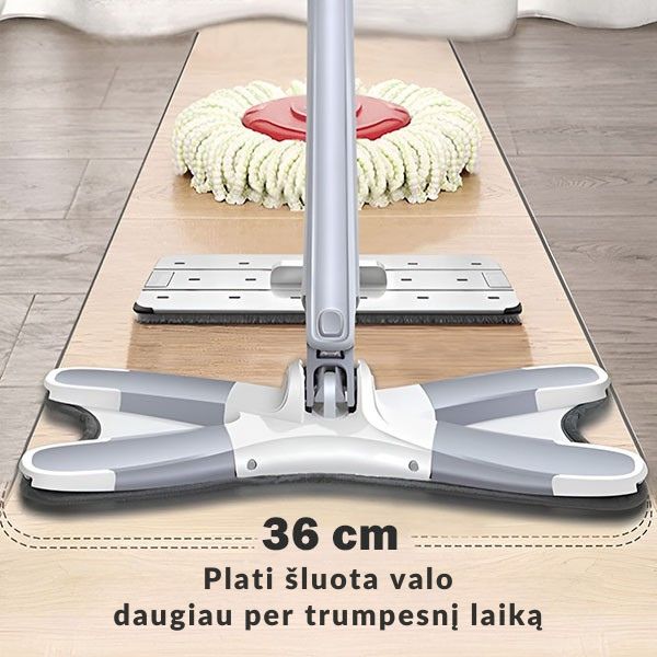 Savaime išsigręžianti 360° grindų šluota – švarios grindys be vargo ir šlapių rankų