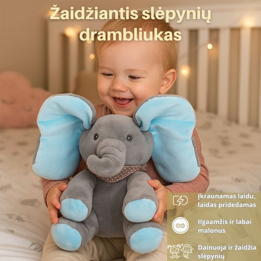 Interaktyvus dainuojantis drambliukas su plazdančiomis ausimis – linksmas mokymasis ir jaukus žaidimas