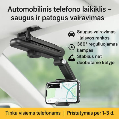 Automobilinis telefono laikiklis su 360° pasukimu – saugus ir patogus naudojimas bet kur