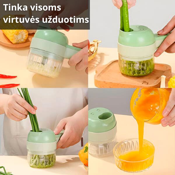 Elektrinis daržovių pjaustytuvas 4 viename – greitas pjaustymas ir smulkinimas be pastangų