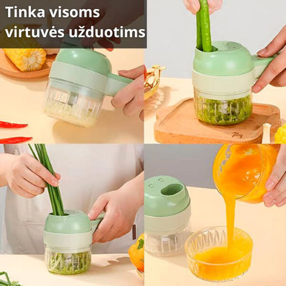 Elektrinis daržovių pjaustytuvas 4 viename – greitas pjaustymas ir smulkinimas be pastangų