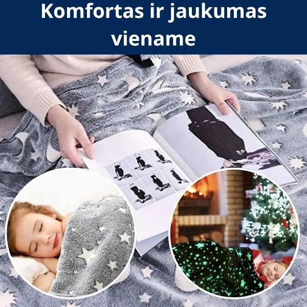 Itin švelnus šviečiantis pledas – jaukus miegas ir raminanti žvaigždžių šviesa naktį