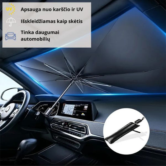 Skėtis automobilio priekiniam stiklui – apsauga nuo karščio