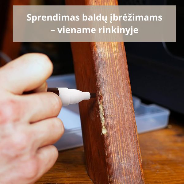 Medinių paviršių atnaujinimo rinkinys – greitas remontas be dažymo (rinkinį sudaro 8 skirtingų spalvų žymekliai ir 8 vaškines kreideles)