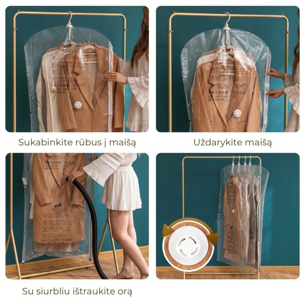 Pakabinami vakuuminiai drabužių maišai (4 vnt.) – sutaupykite vietos ir apsaugokite rūbus