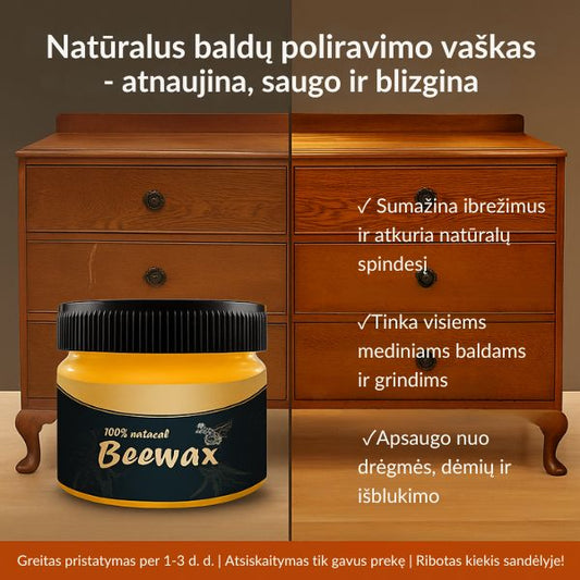 Baldų poliravimo vaškas su natūraliu bičių vašku – atnaujina, saugo ir suteikia blizgesio be chemikalų