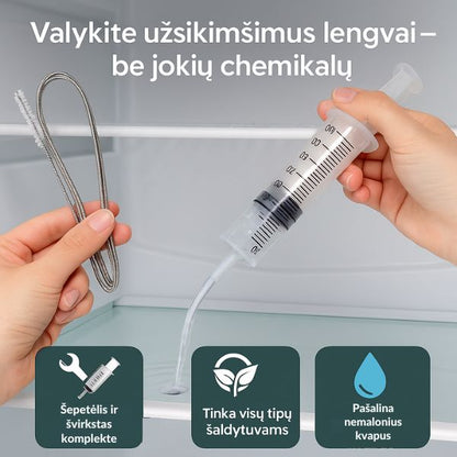 Šaldytuvo užsikimšimų šalinimo rinkinys – greitas sprendimas blogam kvapui ir pelėsiui naikinti