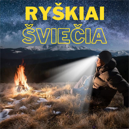 Megzta žieminė kepurė su itin stipriai šviečiančia ir įkraunama LED lempute