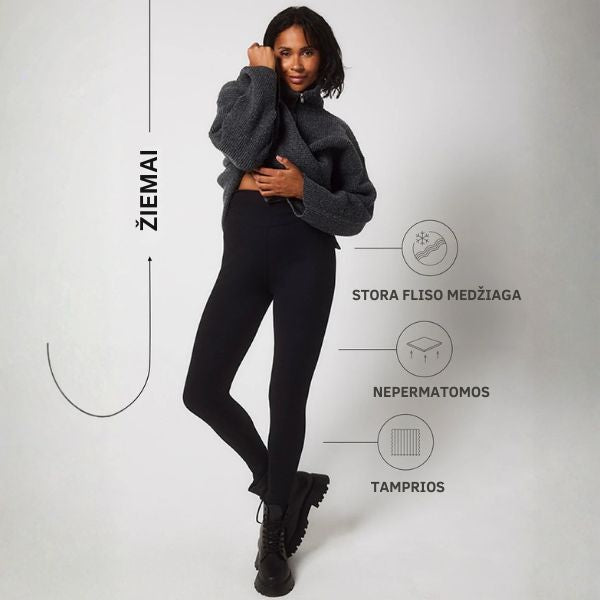 Šiltos flisinės tamprės su aukštu liemeniu – komfortas ir šiluma net šalčiausią dieną (universalus dydis)