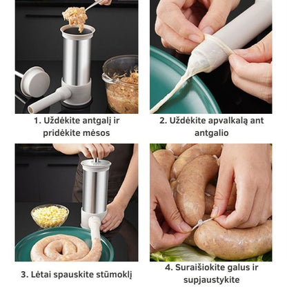 Rankinis dešrų kimštuvas su 4 antgaliais – lengvas būdas pasigaminti tobulas namines dešras